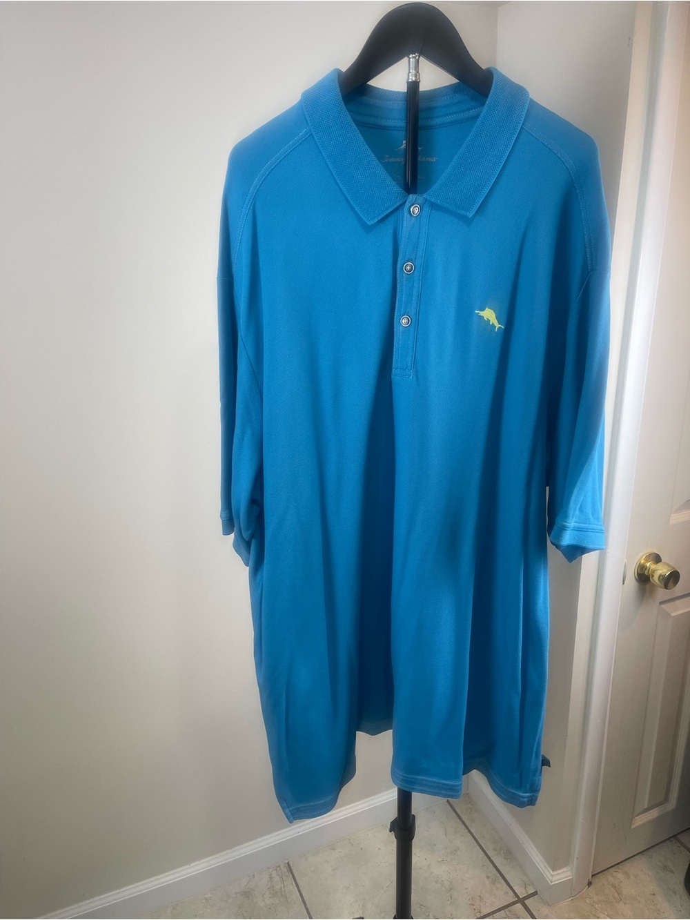 Tommy Bahama Turquoise Polo with Yellow Fish Logo